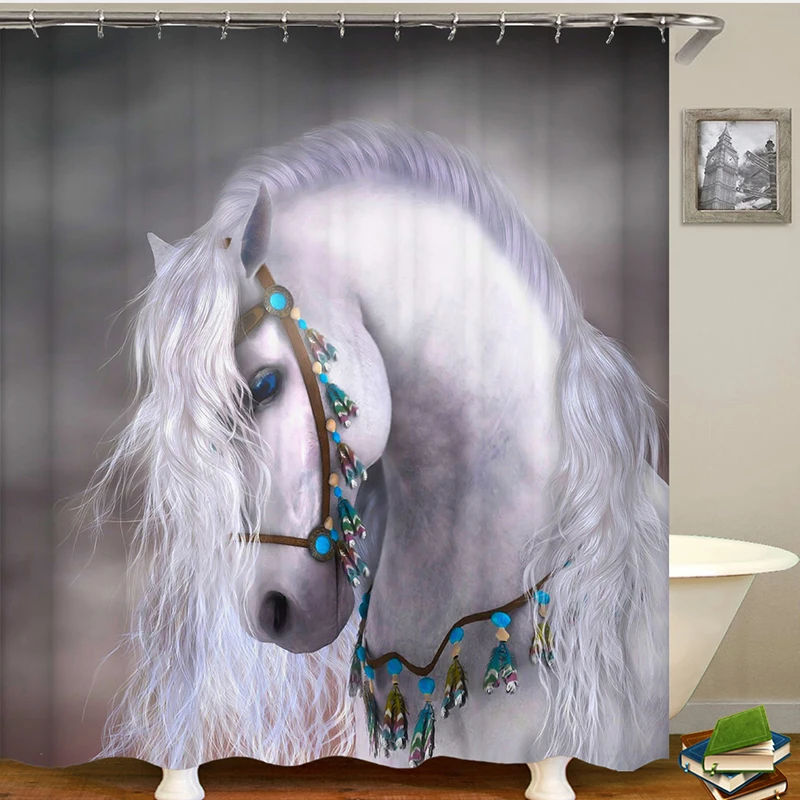 

Занавеска для душа с изображением белой лошади, занавеска из полиэстера для ванной, Новое поступление, занавеска для ванной с изображением ...