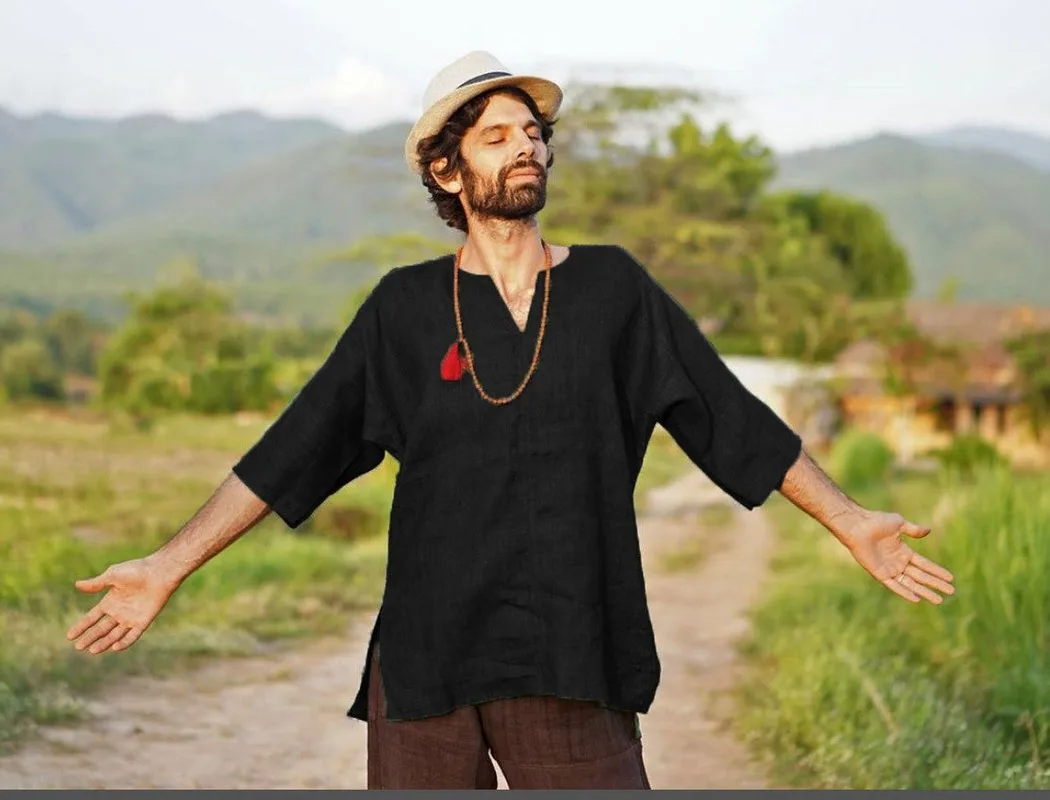 

2021 New Hot Style European American Men's Washed Cotton Linen V-neck Shirt Short Sleeves Camisas Para Hombre