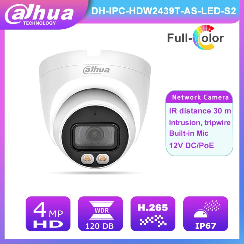 Сетевой видеорегистратор Dahua 4MP IPC HDW2439T AS LED S2 Фул Цвет IP безопасность Камера POE