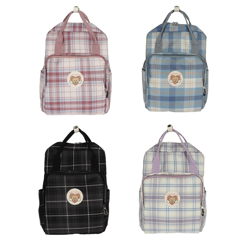 

Plaid School Backpack Large Capacity Students Schoolbag Campus Stripe Style Fashionable Girl Travel Bag Casual Daypack