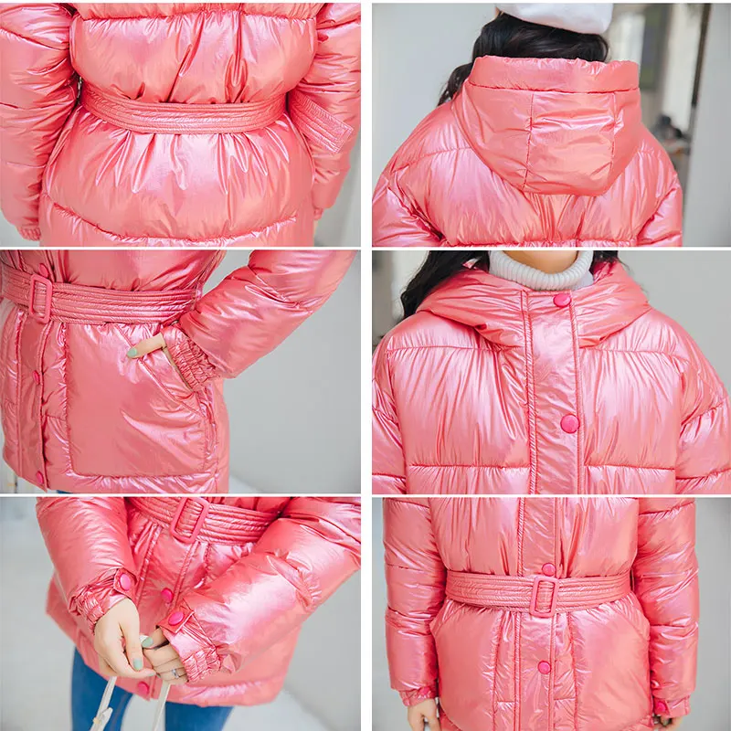 

2019 New Winter Jacket Women Fashion Street Designer Glossy Women Jacket Plus Size Waist Slim Hooded Warm Parkas Coat Tide 483