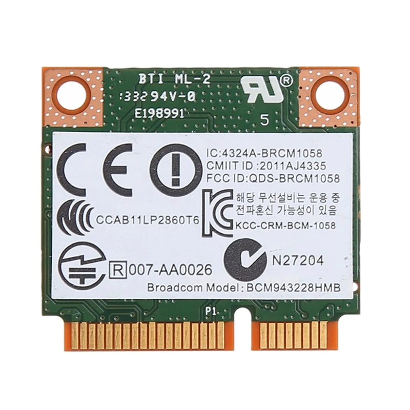 

Dual Band 2.4+5G 300M 802.11A/B/G/N Wifi Bluetooth 4.0 Wireless Half Mini Pci-E Card For Hp Bcm943228Hmb Sps 718451-001