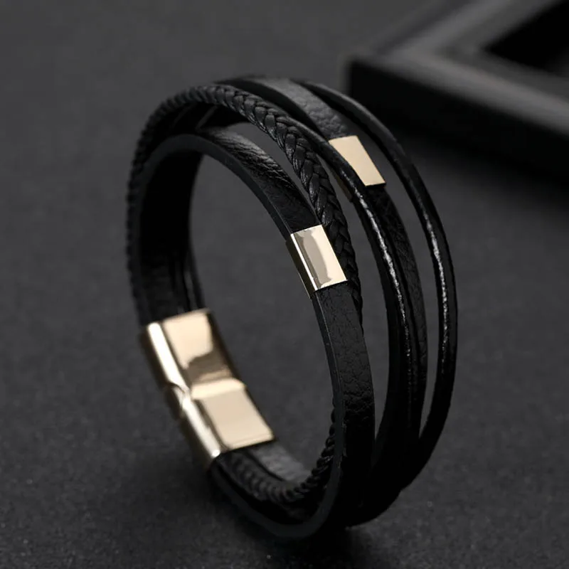 Новый многослойный кожаный браслет для мужчин и мальчиков очаровательный