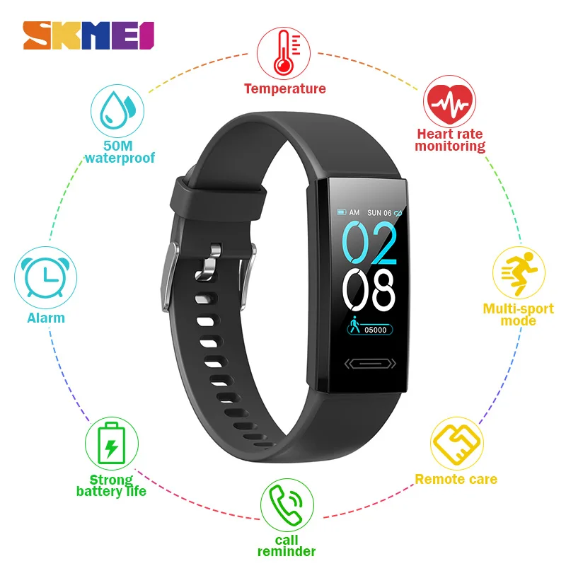 SKMEI сенсорный Экран IPS Дисплей смарт-браслет монитор сердечного ритма во время