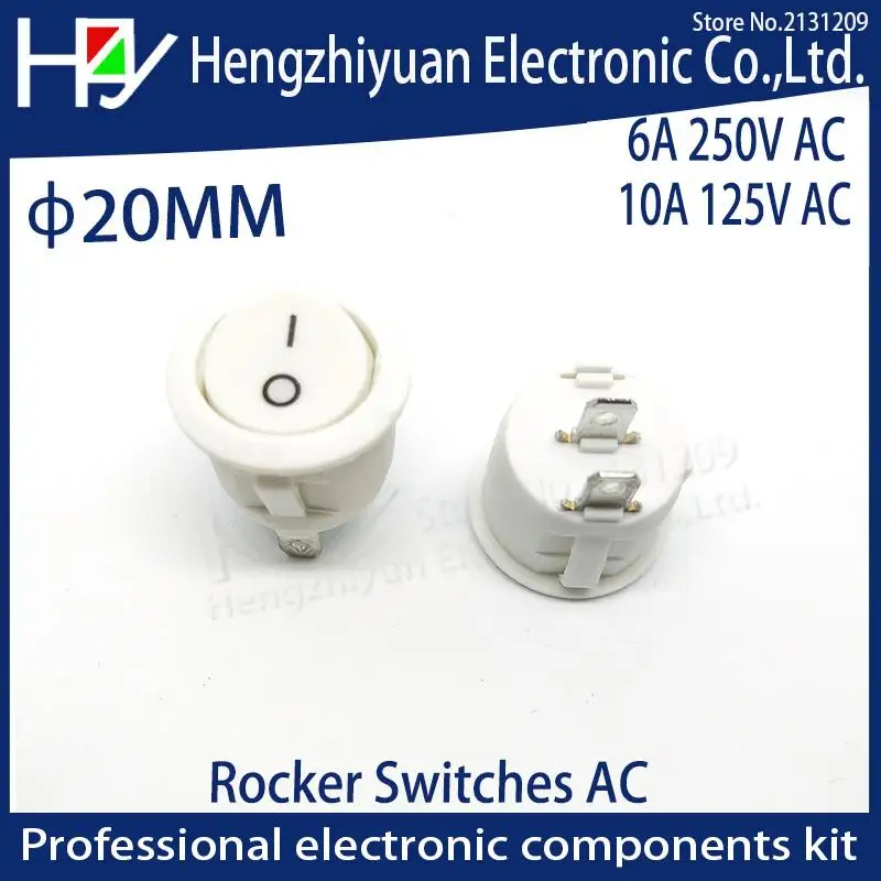KCD1 20 мм 6A 250 В AC On Off оснастка SPST круглая лодка кулисный переключатель черный 2Pin