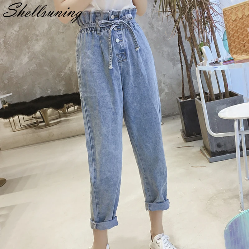 Shellsuning джинсы с высокой талией женские 2019 весенние повседневные свободные на
