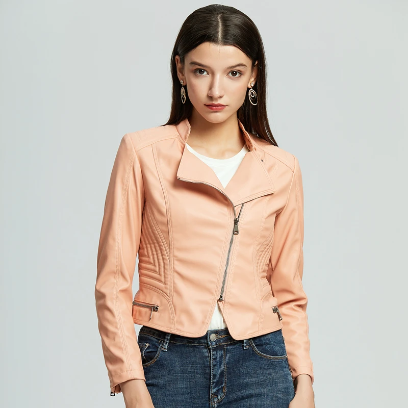 Pink Motocycle PU Leather Jacket Women's Biker Jackets Ladies Oversize Casual Coat Winter Fall 2020 Femme Top