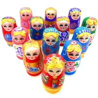 set of 5 pcs dolls wooden russian nesting babushka matryoshka hand painted gift