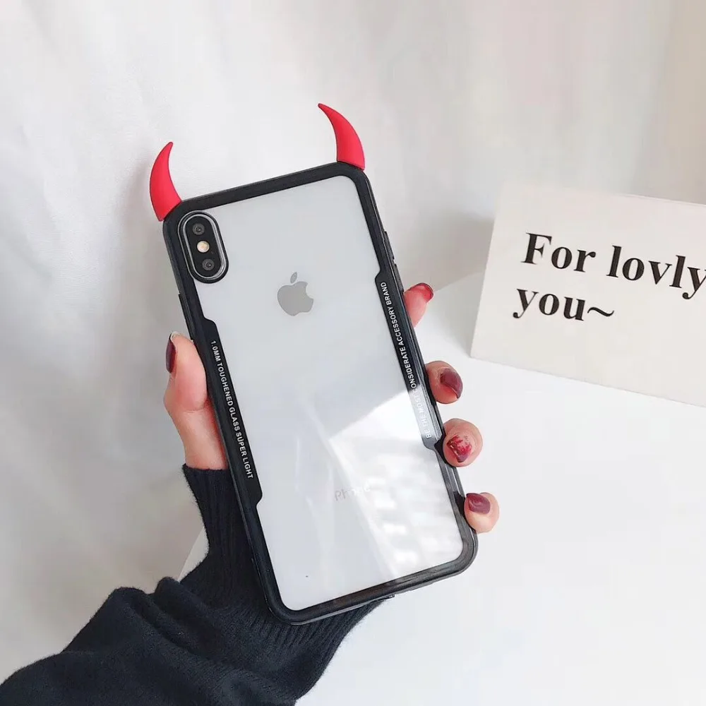4 Ультратонкий милый 3D чехол для телефона Devil Horn для iPhone 11 Pro MAX XS MAX 5 5 5S se 6 6S 7 8 Plus X XR прозрачный акриловый чехол - Цвет: 4
