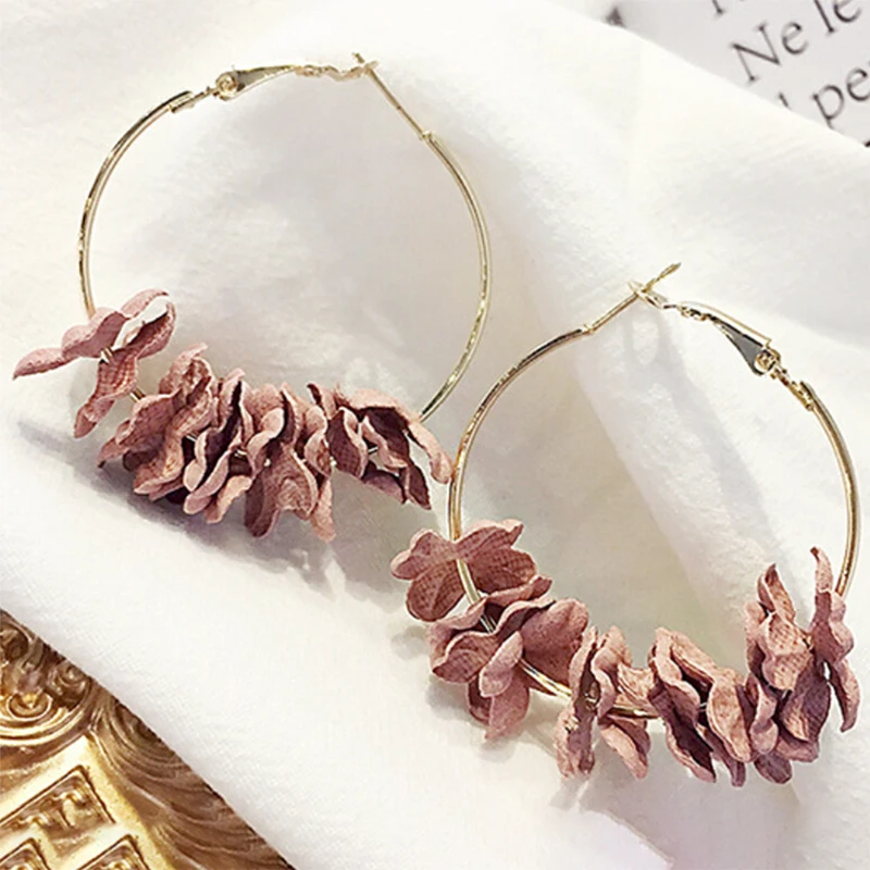Женские серьги-кольца из сплава большие круглые украшения ткани с лепестками