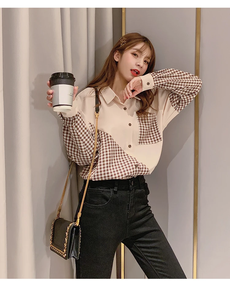 

Women's Long-Sleeved Shirt 2021 Spring New Fashion Retro Plaid Blouses Plus Size Loose Commute Minimalist Temperament Shirts