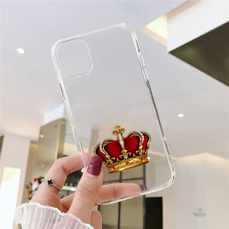 

King Queen Lovers Phone Case Transparent for iPhone 7 8 11 12 s mini pro X XS XR MAX Plus cover funda shell
