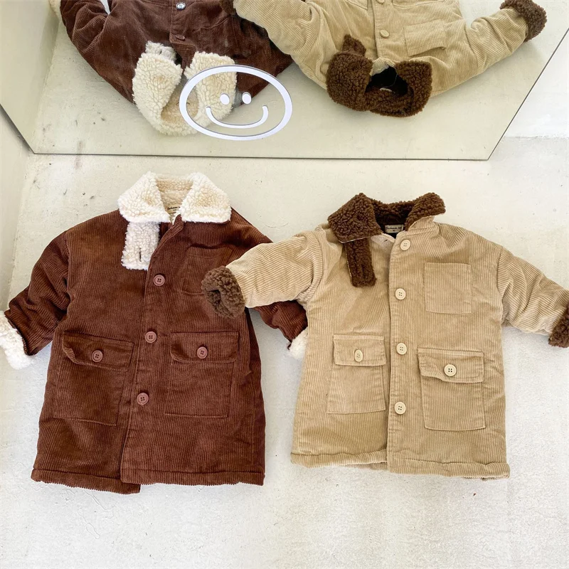 

Girls Baby's Kids Coat Jacket Outwear 2021 Lasted Plus Thicken Spring Autumn Cotton Buttons School Outfits Fleece Teenage Childr