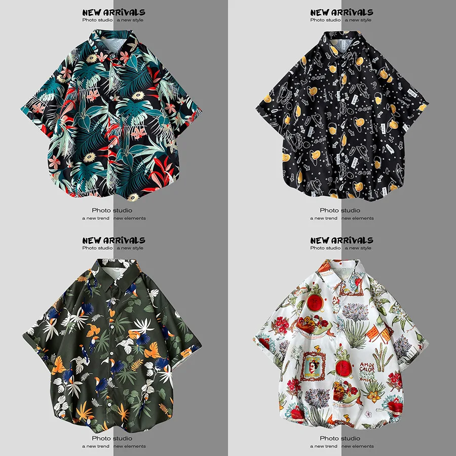 

Retro floral shirts men pine street lazy summer beach style T-shirt man short sleeve shirt jacket oversized T-shirt S-3XL