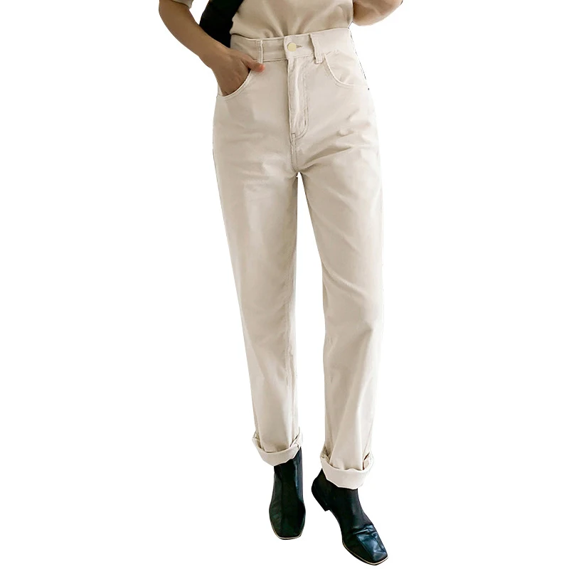 

White Vintage Jeans Woman 2021 New High Waist Streetwear Femme Denim Trousers Straight Leg Pants Spring Cotton Women Clothing