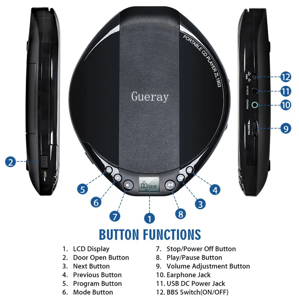 Qosea портативный CD-плеер Hifi с наушниками Walkman плеер противоударный Анти-пропуск персональный ЖК-дисплей роскошный музыкальный проигрыватель дисков
