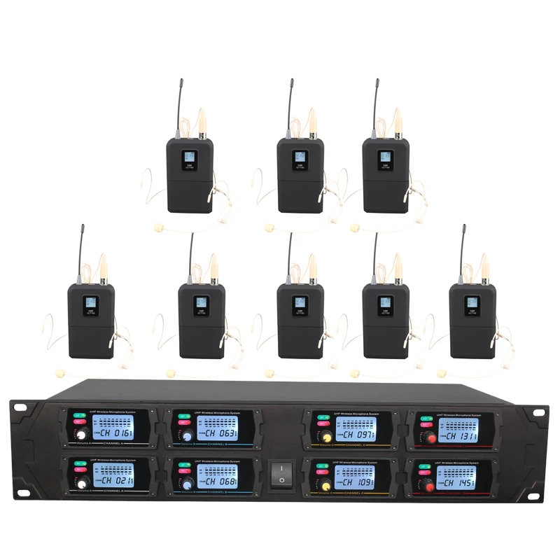 Профессиональный беспроводной микрофон UHF 8 канальный динамический дисплей с