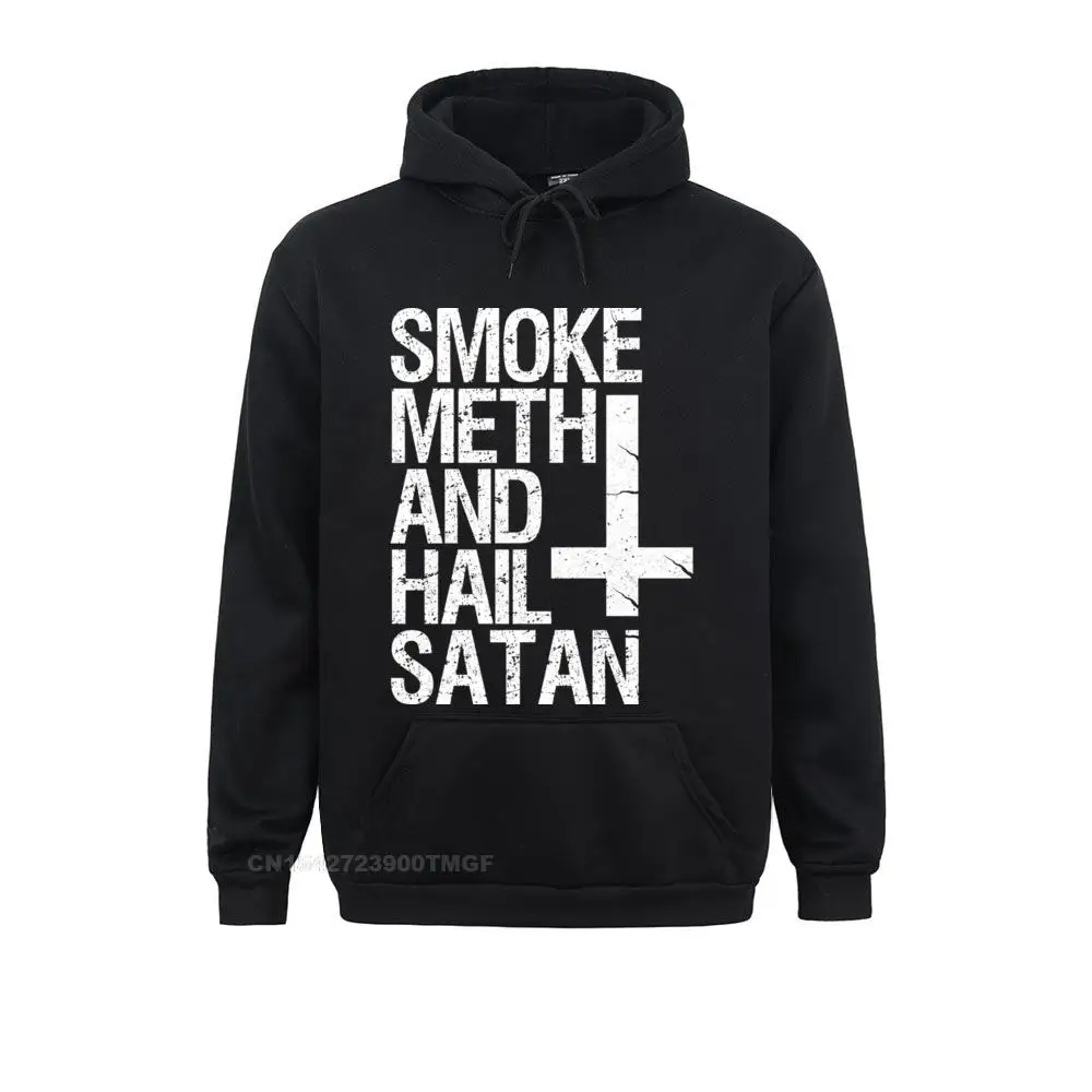 Smoke Meth Hail Satan Funny Satanic Pullover Hoodie Hoodies For Men Funny Sweatshirts Oversized Hoods Long Sleeve