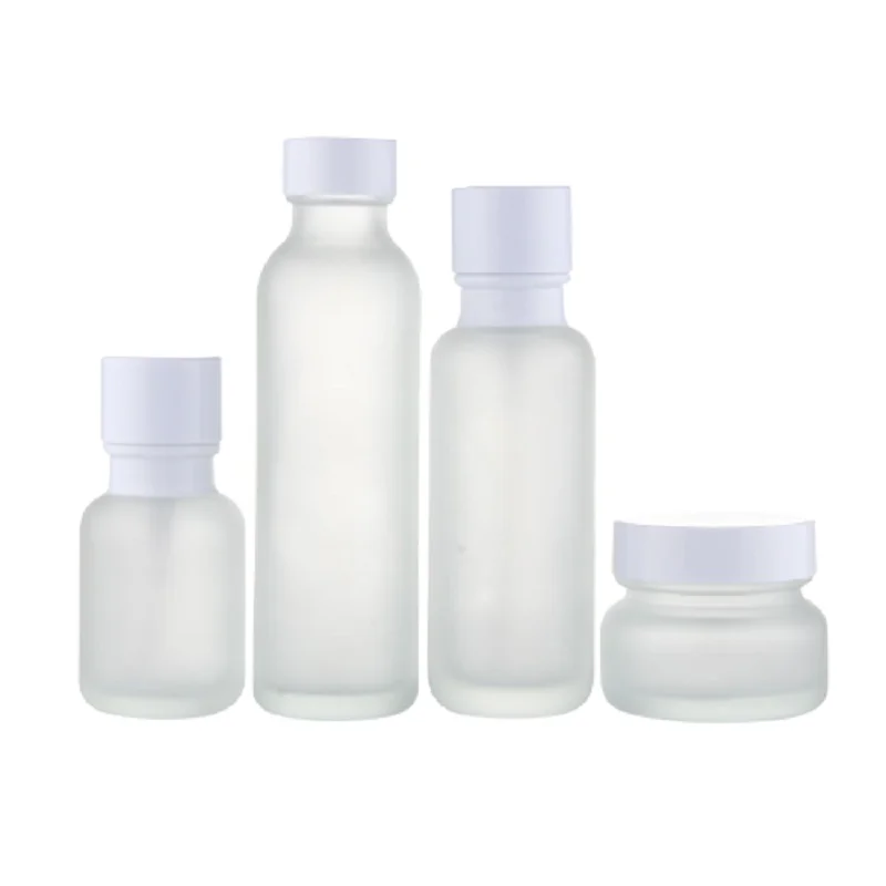 Empty Cosmetic Glass Toner Bottle 50ml 110ml Travel Frosted Glass Lotion Pump Emulsion Packaging Container 50G Cream Jar 8pieces