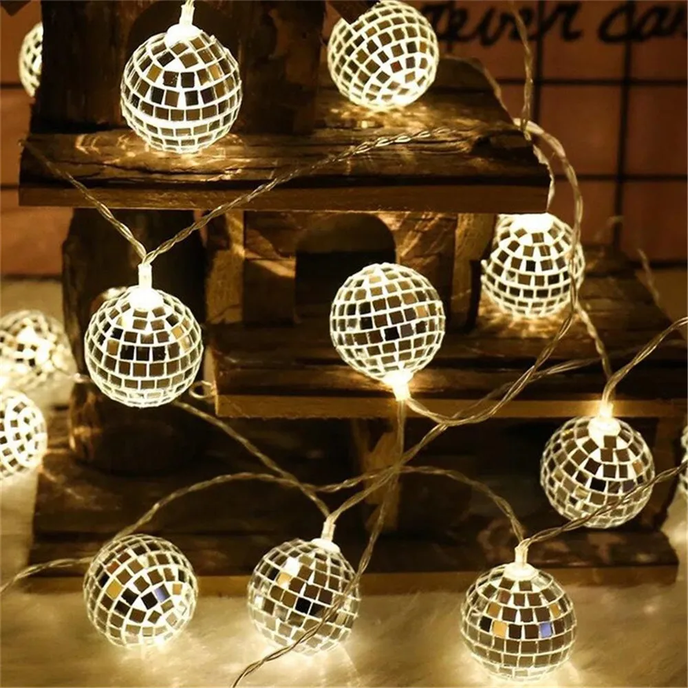 

LED Mirror Ball Stage String Lights USB/Battery Powered Reflection Lamp for Wedding New Year Christmas DJ Disco Party Decoration