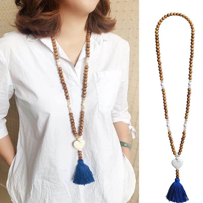 Богемные этнические ожерелья с кисточками деревянные бусины искусственные