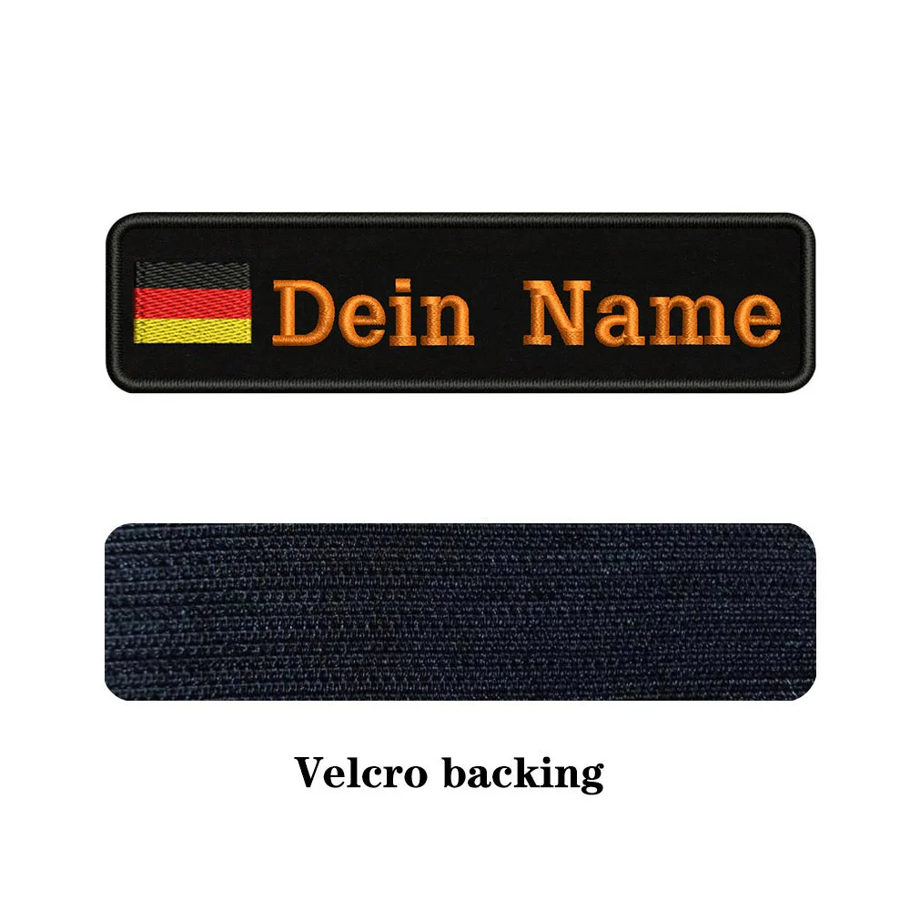 orange-Velcro На заказ Вышивка Флаг Германии имя или заплатка с текстом 10 см* 2,5 см значок Утюг на или липучке Подложка для одежды брюки рюкзак шляпа - Цвет: orange-Velcro