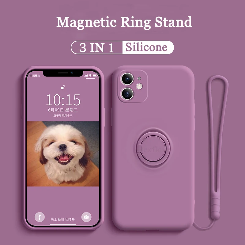 

Liquid Silicone Magnetic Ring Holder Case for IPhone 11 12 Pro Max 12 Mini XR XS 6 7 8 Plus SE 2020 Case Car Stand Finger Cover