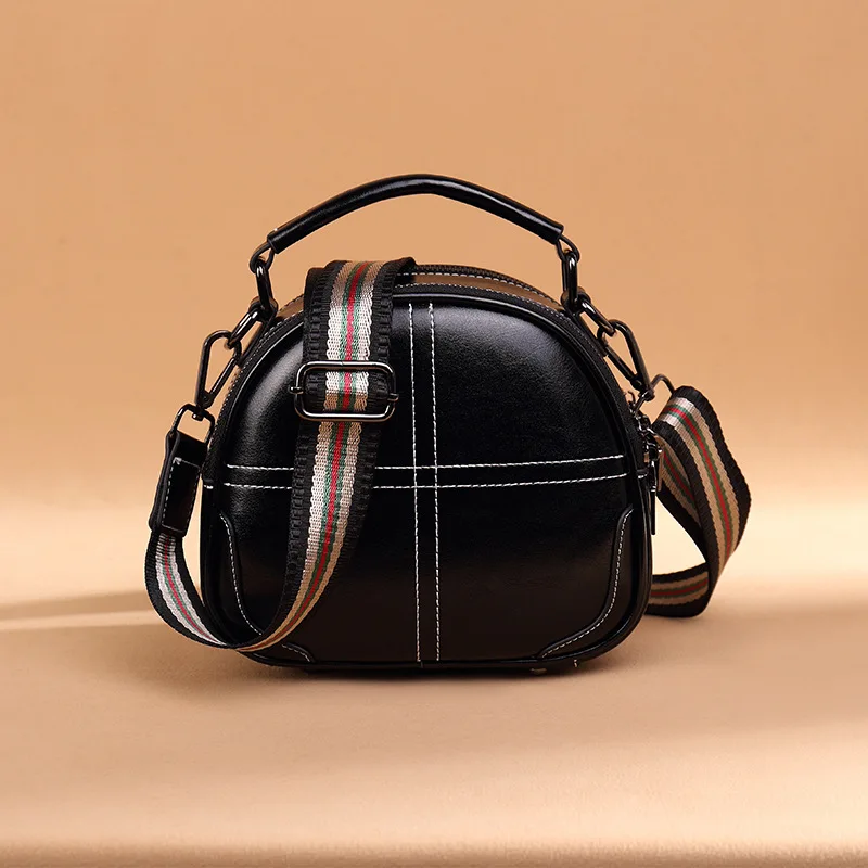 

Vintage Leather Round Designer Crossbody Message Bag for Women 2021 Casual Shoulder Bags Ladies Small Circular Handbags Tote Bag