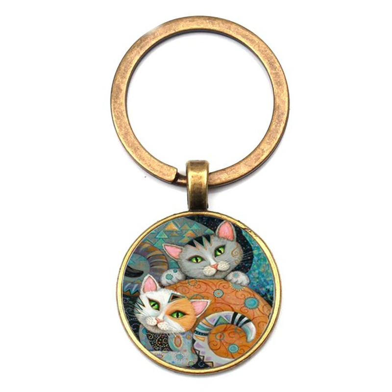 Новинка очаровательное кольцо для ключей с двумя кошками фотографии мужчин и
