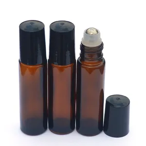 3 шт. пустой 10 мл, Накручивающийся депилятор, янтарный Стекло Бутылка Духи эфирного масла банка с черной Пластик Кепки