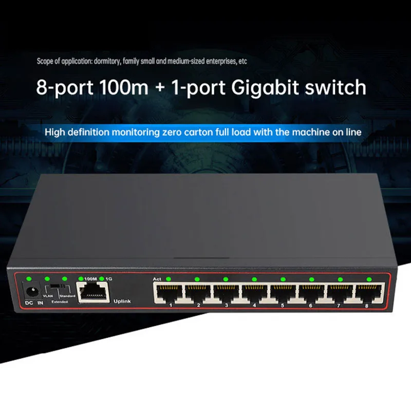 9 портовый гигабитный коммутатор POE 250 м 8 портов 100 + 1 порт 1000 Ethernet источник питания