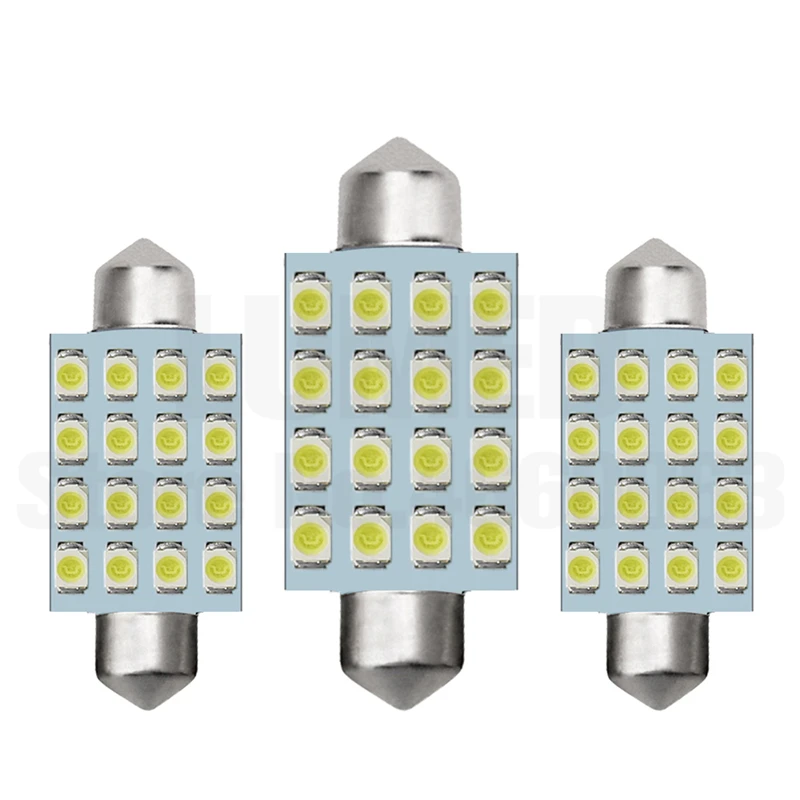 

100pcs Car LED Festoon C5W 16 LED 2835 1210 SMD Car Interior Dome Lamp Reading Light 31mm 36mm 39mm 42mm