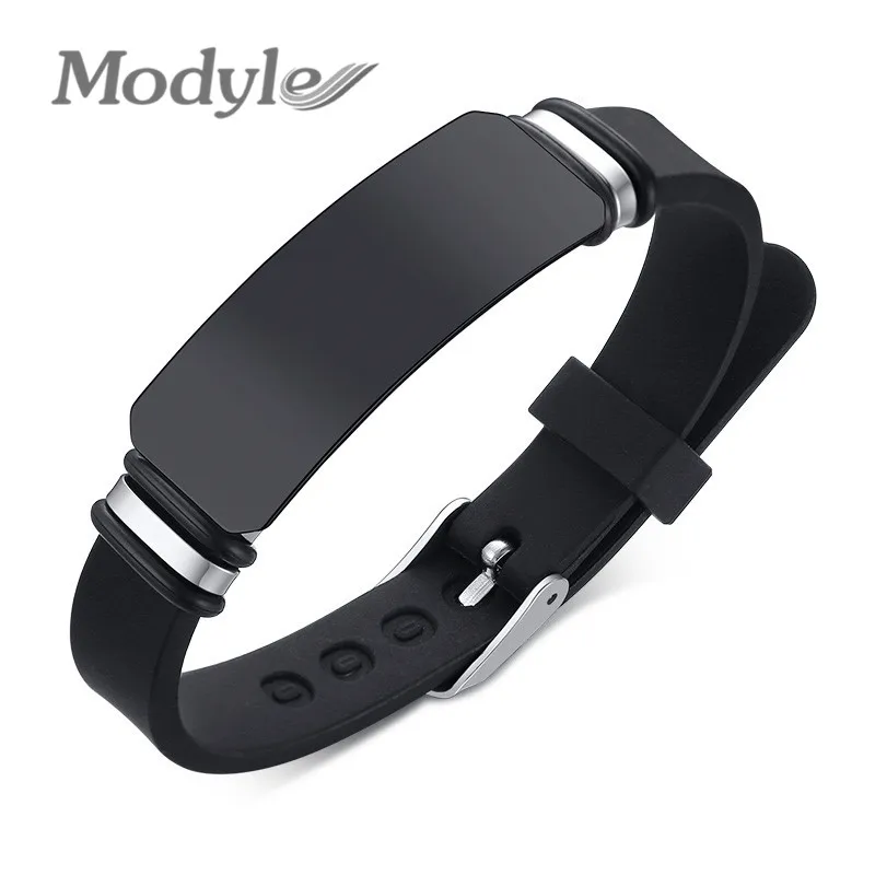 Modyle New Brand Fashion White Black Stainless Steel Silicone Medical Alert ID Custom Bracelets Engraving Wristband For Men |