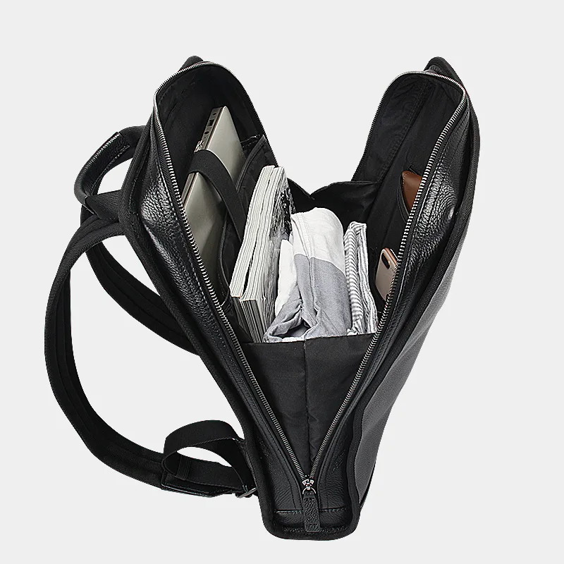 Простой Черный рюкзак из натуральной кожи для мужчин деловые сумки ноутбука