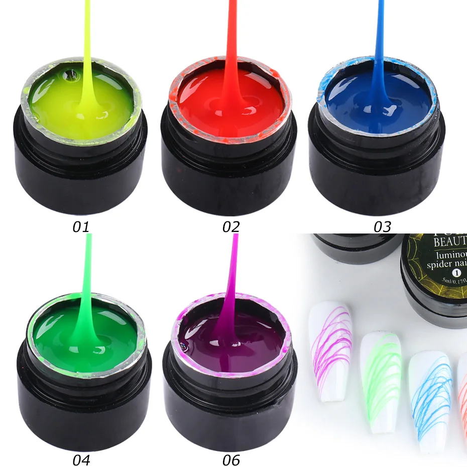 5ml Luminous Nail Spider Gel Glowing In the Dark Fluorescent Neon Drawing Web Wire Line Art UV Polish Manicure TR1840-1 | Красота и
