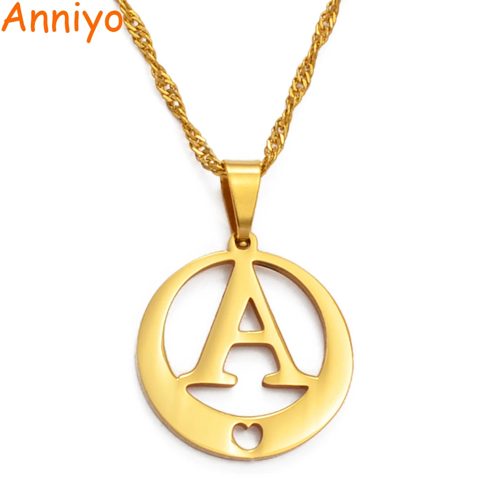 Anniyo/Сердце A-Z ожерелья с буквой для женщин и девочек подвеска английской