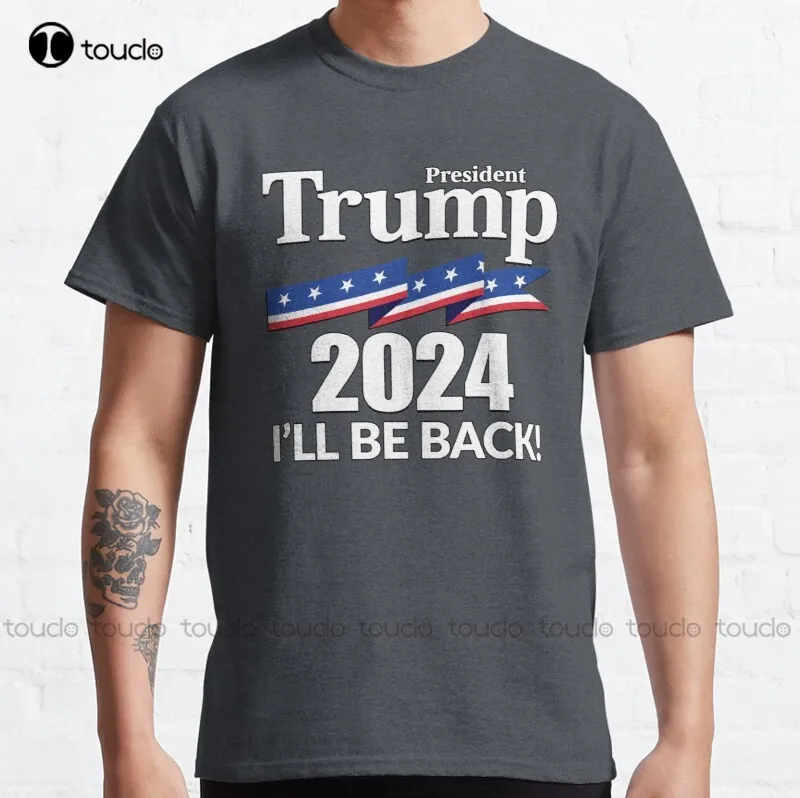 

Новый Трамп 2024-я вернусь! Трамп 2024 избирательная Классическая футболка, хлопковая футболка, женские рубашки, летняя мода, забавная Новинка