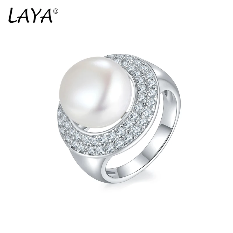 

Laya Natural Freshwater Pearl Ring For Women Pure 925 Sterling Silver High Quality Clear Cube Zirconia Ring Luxury