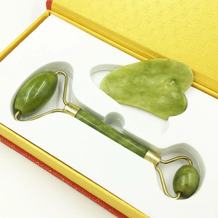 

Ролик для массажа лица Guasha с двойными насадками, натуральный Нефритовый камень, подтяжка лица, расслабление тела, похудение, красота, шея, то...