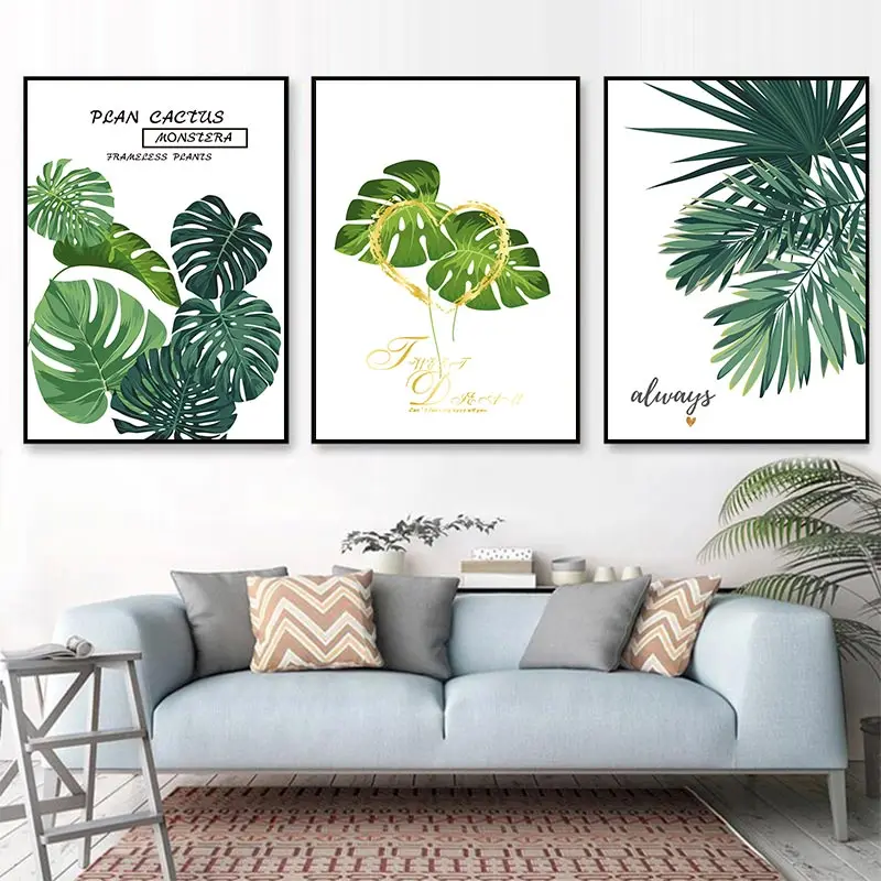 Постеры и принты с тропическим листом зелеными растениями скандинавский