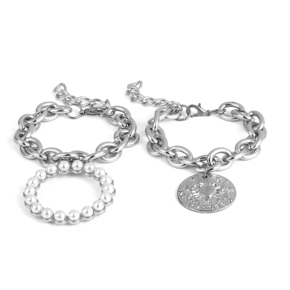 

Hip Hop Punk 2/ PCS Coin Heart Shaped Lady Bracelet Feminine Charm Metal Circle Link Bracelet Jewelry Party Gift 2021 Fashion