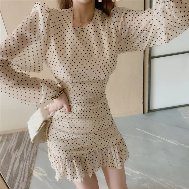 Облегающее платье в горошек для вечеринки милые стильные осенние мини-платья с