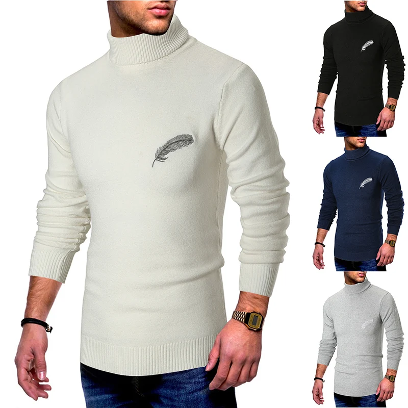 Свитер Mirecoo мужской с высоким воротом водолазка перьями в стиле Харадзюку