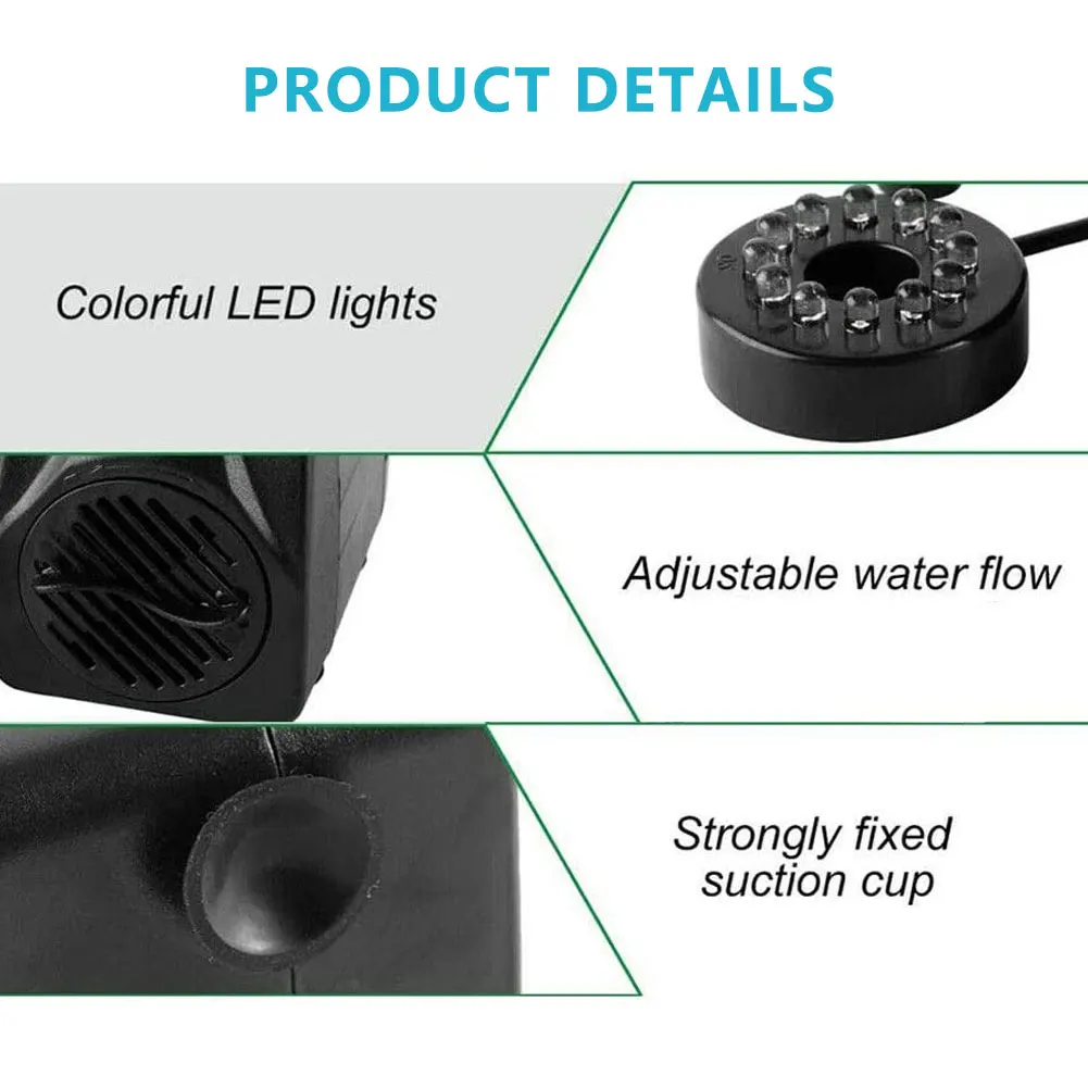 

LED Electric Mini Water Pump With Colorful Lights Outdoor Low Noise Fountain Adjustable Water Pump Home DCor Fountain Pump