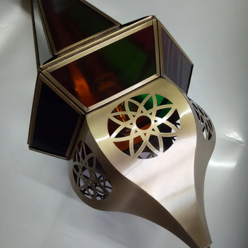 Аравийский Средиземноморский Стиль Медь цветное Стекло светильник Кафе проход