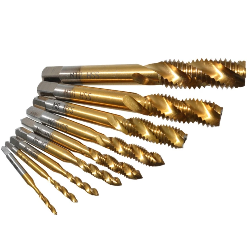 

9pcs M2-M12 Titanium Coated High Speed Steel HSS Screw Thread Metric Spiral Hand Plug Tap Tools