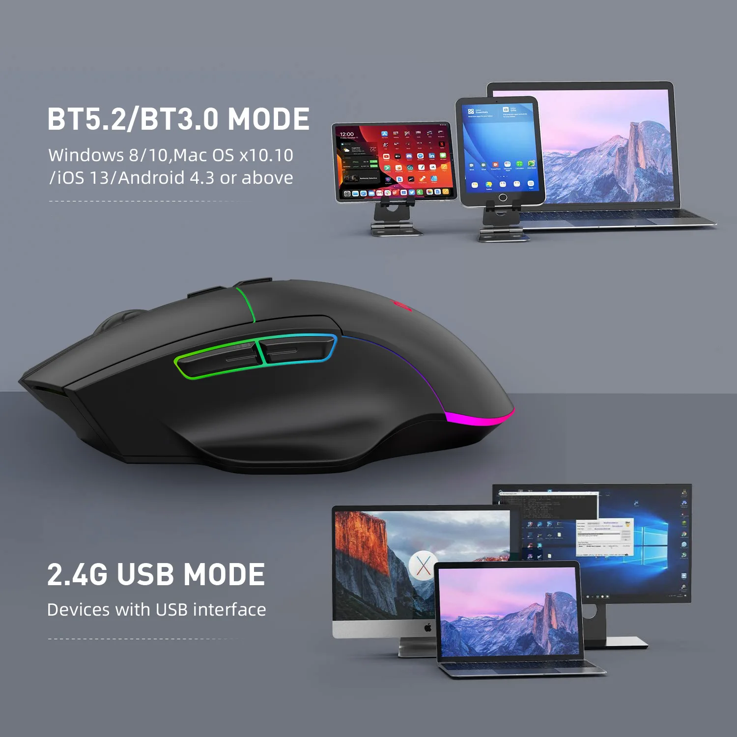 2 mode wireless mouse bluetooth 2 4g rgb rechargeable mouse wireless computer silent mause ergonomic gaming mouse for laptop pc free global shipping