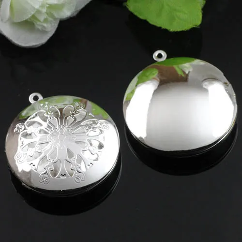 

32mm Rhodium tone Plated Metal Round Filigree Essential Oil Aromatherapy Diffuser Perfume photo Locket Pendant Charms