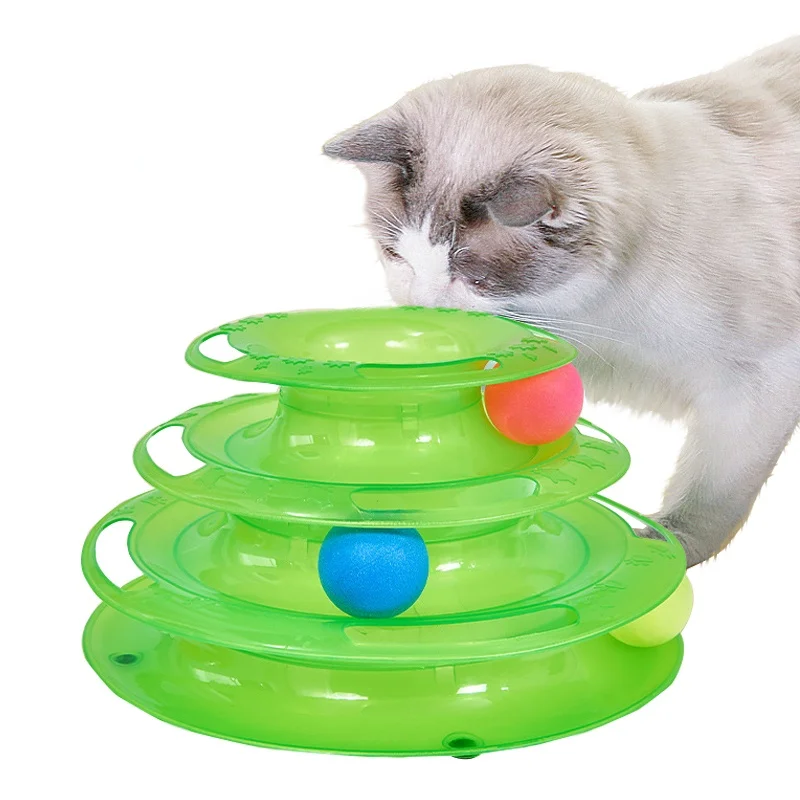 

Three Levels Intelligence Toy for Cat Funny Cat Tower Puzzle Candy Color Grind Claws Amusement Ball Training Amusement Plate