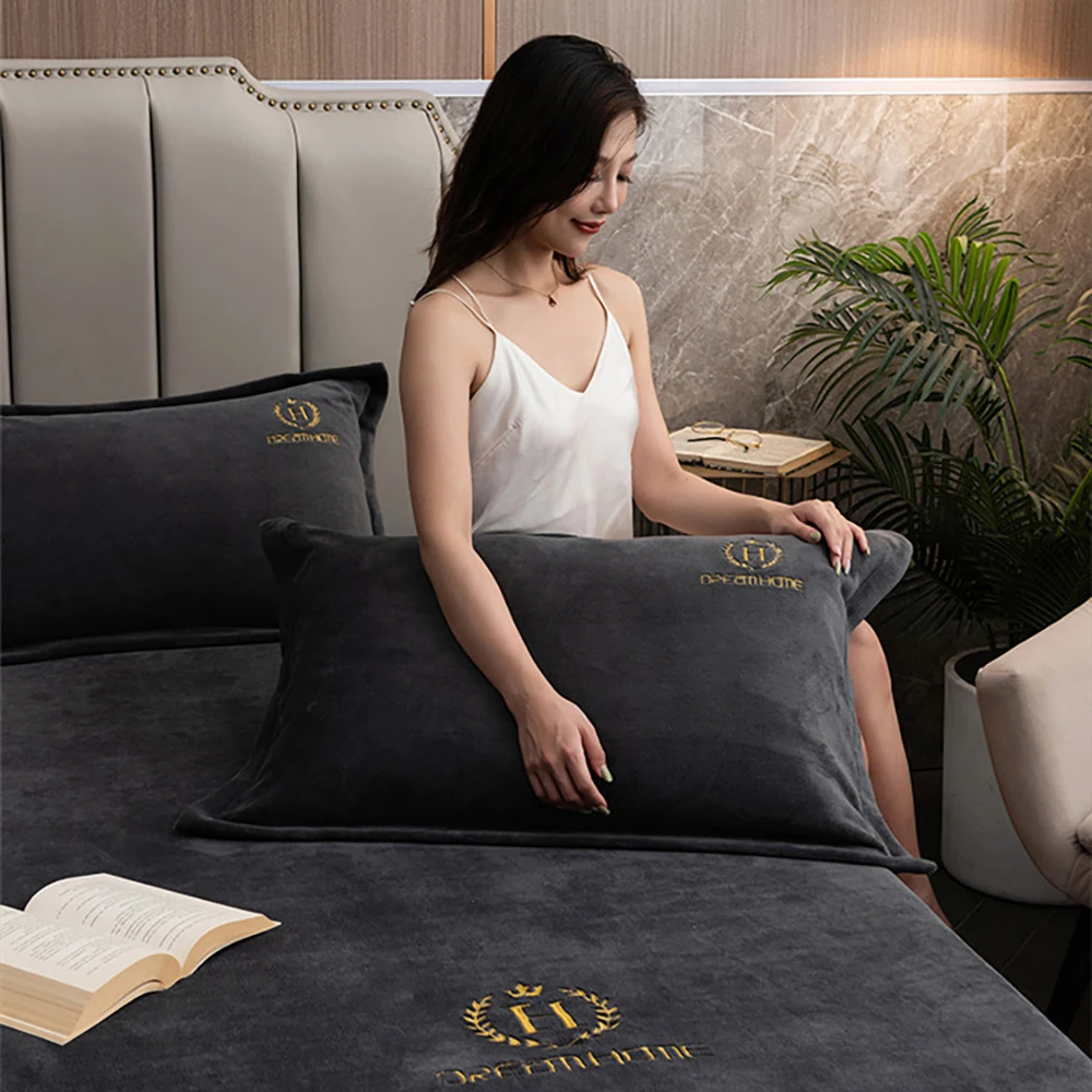 

Autumn Plus Velvet Thickened Flannel One-Piece Simmons Protective And Winter New Milk Velvet Solid Color Embroidered Bed Sheet